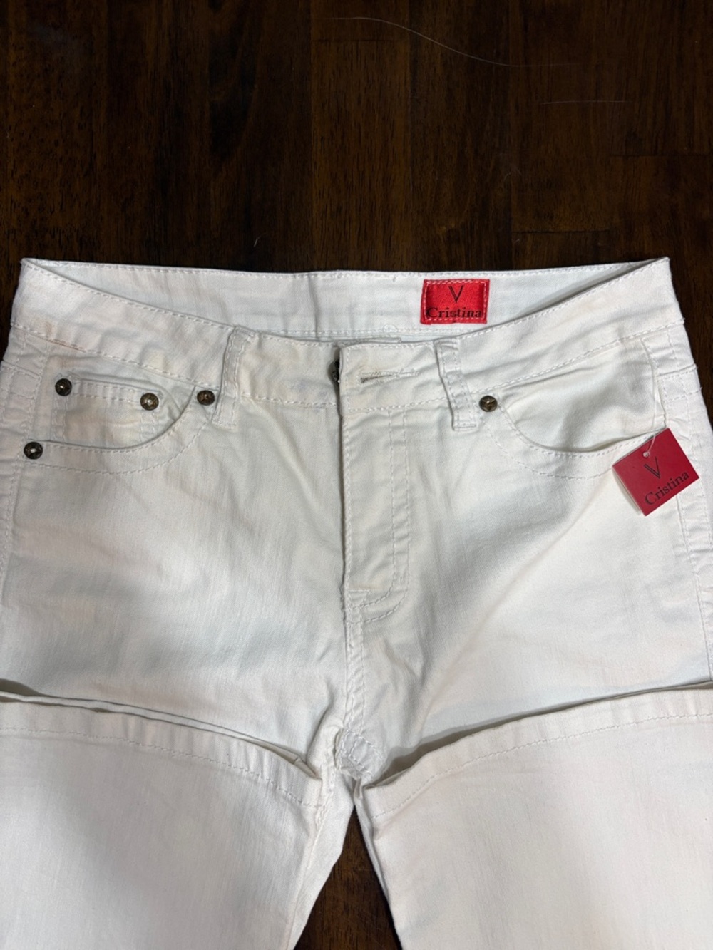 V Cristina White Wide-Leg Jeans with Pink Accent Tags